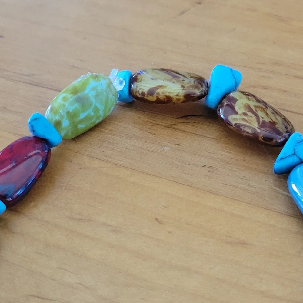 Boho Turquoise Mookaite Red Creek Jasper Bracelet Wander Charm Gemstone Bead